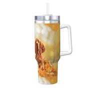 Cocker Spaniel Autumn Park Chiens épagneuls bruns,Gobelet isotherme Ice Bully de 40 oz avec poignée, couvercle et paille, en acier inoxydable, pour voiture ou café.