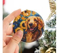 Cocker Spaniel avec des Tournesols Christmas Hanging Céramique Sapin Décoration D'Ornement De Noël avec Ficelle Dorée Décoration De Noël À Suspendre