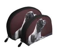 Cocker Spaniel Chiot Épagneul Noir Et Blanc, Trousse de Maquillage Coquille Femme Petit Porte-Monnaie Trousse de Toilette Trousse à cosmétiques 2 pièces