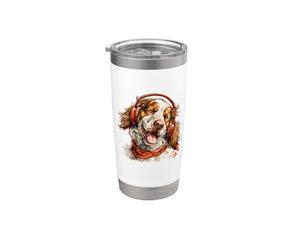 Cocker Spaniel drôle avec écouteurs rainurant pour écouter de la musique Gobelet isotherme en acier inoxydable double paroi