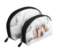 Cocker Spaniel Épagneul Brun Chiens Tristes Chiens Animaux, Trousse de Maquillage Coquille Femme Petit Porte-Monnaie Trousse de Toilette Trousse à cosmétiques 2 pièces