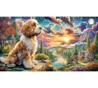 Cocker-Spaniel-on-Mountain-Peak 1000 pièces Puzzle Papier recyclé Défi de Jeu éducatif Jeu Familial Amusant & Stimulant Idée Cadeau Parfaite pour Femmes et Hommes 38x52/1000 pièces
