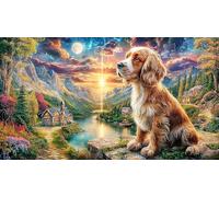 Cocker-Spaniel-on-Mountain-Peak 1000 pièces Puzzle pour Adultes Cadeau Amusant & Activité Maison Défi de Jeu éducatif Jeu Stimulant pour Femmes et Hommes 38x52/1000 pièces