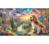 Cocker-Spaniel-on-Mountain-Peak Puzzle pour Adultes 1000 pièces Puzzle Jeu Stimulant pour décoration Murale et Cadeaux Idée Cadeau Parfaite Jeux éducatifs 70x50/1000 pièces