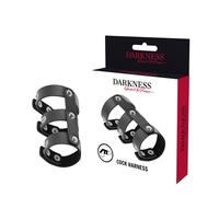 Cockring double réglable en cuir noir pour pénis et testicules