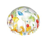 Cocktail Aquarelle Bonnet De Douche Femme Double Couche Bonnet De Bain Imperméable Charlotte Cheveux Pour Voyage Quotidien Salon
