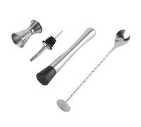 Cocktail Set Bar Kit, 4 Pièces Kit Cocktail avec Pilon à Cocktail, Doseur Cocktail, Cuillère à Mélanger, Verseurs Vitesse en Acier Inoxydable, Inoxydable Outil de Barman