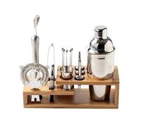 Cocktail Shaker Kit Ensemble De 16 Shakers À Cocktail en Acier Inoxydable avec Support en Bambou Élégant Shakers À Cocktails(350ml)