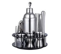 Cocktail Shaker Kit Ensemble De Bar À Cocktails en Acier Inoxydable De 19 Pièces avec Outil De Barman À Support De Stockage Rotatif Shakers À Cocktails(350ml)