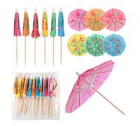 Cocktail Umbrella Picks, Decorative Fruit Toothpick Set, 3.94x0.12 inches Party Drink Umbrella Sticks System with Colorful Paper Canopy Design, Food Safe Bamboo Build, Party Table Style Accessory, Bar