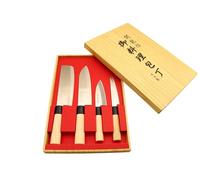 Cocktail7 Coffret de 4 Couteaux de Cuisine Professionnels en Acier Inoxydable Fabriqués au Japon - Nakiri 165mm, Santoku 165mm, Mini Deba 105mm et Utilitaire 120mm