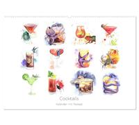 Cocktails Kalender mit Rezept (Wandkalender 2026 DIN A2 quer), CALVENDO Monatskalender: Originelle Aquarellillustrationen von Julia Gavrilova