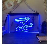 Cocktails LED Enseigne Au Néon, Sculpture 3D Néons pour Cocktails Bar Fête Club Décoration Murale USB Panneaux Lumineux, Blue, 30x20cm