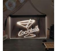 Cocktails LED Enseigne Au Néon, Sculpture 3D Néons pour Cocktails Bar Fête Club Décoration Murale USB Panneaux Lumineux, White, 30x20cm