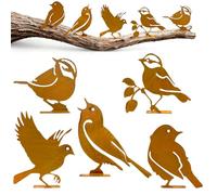 Coco Berming Lot de 5 Oiseaux Décoratifs en Métal Rouillé avec Vis, Décoration Jardin Extérieur pour Arbre, Tronc & Clôture, Sculptures Animales Aspect Rouille pour Terrasse et Patio (Style A)