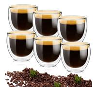 Coco Berming Lot de 6 Tasses à Expresso à Double Paroi Isolée 80ml, Verres Thermiques, Verres à Latte Macchiato, Tasses Cappuccino, Lavables au Lave-Vaisselle, Effet Flottant