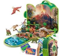 COCO&Friends Dinosaures Jouet pour Enfants 3 - 7 Ans, Sac à Dos Portable avec Tapis de Jeu 3D Pliant, Cadeau pour Enfants Garçons Filles