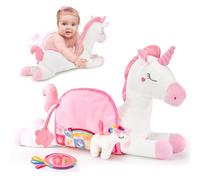 COCO&Friends Jouet Bebe 0-3 6 Mois, Tummy Time 3 en 1 Peluche Licorne avec Hochet, Miroir et Anneau de Dentition, Tapis d eveil Bebe 0-6 Mois Jouet d'activité et développement pour Nouveau-Nés 0-6Mois