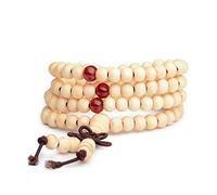 Coco Papaya Bracelet Tibétain, Mala en perles de bois 6mm + noeud sans fin. Coloris beige