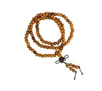 Coco Papaya Bracelet Tibétain, Mala en perles de bois 6mm + noeud sans fin. Coloris camel