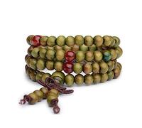 Coco Papaya Bracelet Tibétain, Mala en perles de bois vert 6mm + noeud sans fin