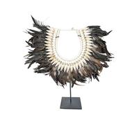 Coco Papaya Collier décoratif Bohème en Plumes Noires et Coquillages 40cm et Son Socle