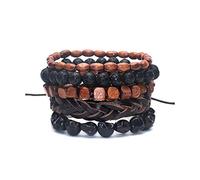 Coco Papaya Combo 5 bracelets assortis pour homme en cuir, bois et pierre.