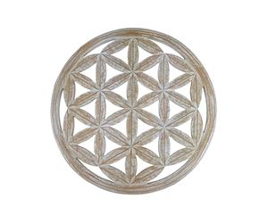 Coco Papaya Grand décor mural fleur de vie en bois sculpté blanc cérusé ø60cm