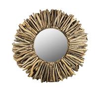 Coco Papaya Grand Miroir Mural Rond en Bois Flotté ø80cm, Beige