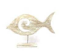 Coco Papaya Grand Poisson décoratif en Bois patiné Blanchi 50cm Motif Spirale