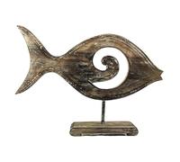 Coco Papaya Grande Statue Poisson à Poser en Bois patiné 40x50cm Motif Spirale
