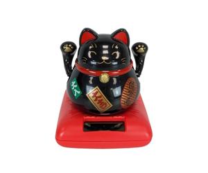 Coco Papaya Maneki Neko Noir à Énergie Solaire Chat Porte-Bonheur Japonais 9cm