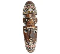 Coco Papaya Masque Africain fumeur de pipe 50cm en bois + motifs colorés