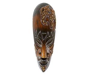 Coco Papaya Masque africain motif éléphant en bois 30cm, déco ethnique chic
