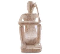 Coco Papaya Porte-Bouteille Penseur 30cm en Bois Blanc Cérusé