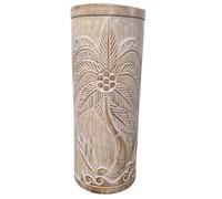 Coco Papaya Porte-parapluie ou vase en bois 50cm décor Palmier - Coloris naturel cérusé blanc