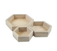 Coco Papaya Set de 3 plateaux de présentation pour bijoux - Présentoirs hexagonaux gigognes en bois brut