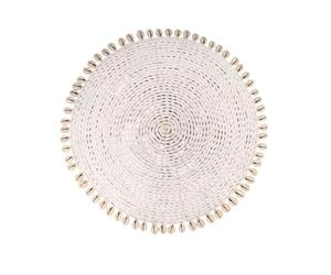 Coco Papaya Set de Table Blanc ø35cm en Jonc de mer et Coquillages | Déco de Table Ethnique Bohème