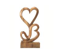 Coco Papaya Statue 2 Coeurs Artisanale en Bois Brut 40cm