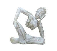 Coco Papaya Statue Abstraite Le Penseur 20cm en Bois Blanc Cérusé