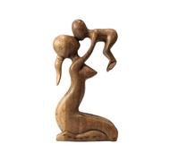 Coco Papaya Statue Abstraite Maman et Bébé 20cm en Bois Brut
