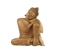 Coco Papaya Statue de Bouddha penseur 20cm en Bois Brut sculpté Main
