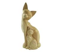 Coco Papaya Statue Maman Chat et Son Chaton en Bois sculpté à la Main 32cm