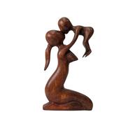 Coco Papaya Statuette Abstraite Maman et Bébé 20cm en Bois Teinté