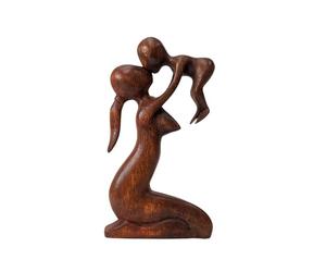 Coco Papaya Statuette Abstraite Maman et Bébé 20cm en Bois Teinté