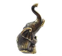 Coco Papaya Statuette éléphant Assis Trompe en l'air en Laiton. Porte-Bonheur Feng Shui.