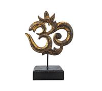 Coco Papaya Statuette Symbole Ôm (Aum) en Bois sculpté. Décoration Indienne.