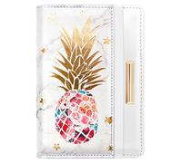 Coco Rossi Étui de Passeport de Voyage avec Blocage RFID - Couleur Or Rose - Motif Fleurs Mignonnes - avec Bande élastique - pour Femme, Ananas doré.,