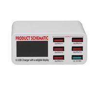 Cocoarm Bloc de Chargeur USB 6 Ports ABS PC Affichage Numérique Chargeur Intelligent USB AC 110 à 240 V pour la Maison, Le Bureau, Les Voyages, Chargement Multi-appareils pour Téléphones iOS,