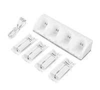 Cocoarm Chargeur de Station de Charge 4 en 1 avec Batterie 4 Pièces 2800 MAh, Conception de Charge Efficace, Indicateur de Intelligent, Chargement en 1 Pratique pour Wii, Idéal pour Les Uremotes